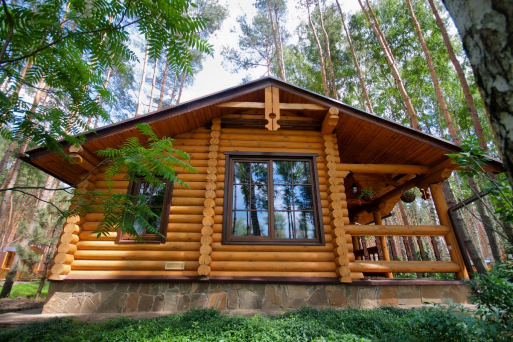 dřevěná chata v lese