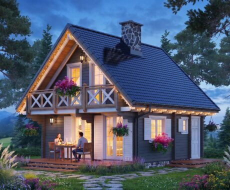 Dřevěná chata DALLAS – vizualizace: romantická večeře při svíčkách
