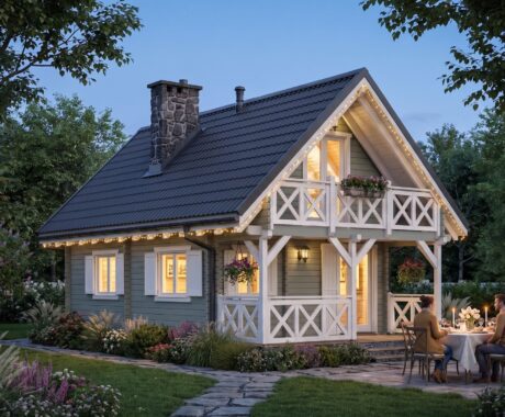Dřevěná chata DENVER – vizualizace: romantická večeře při svíčkách
