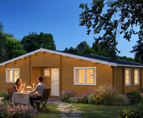 Dřevěný zahradní domek MADISON – vizualizace: romantická večeře při svíčkách