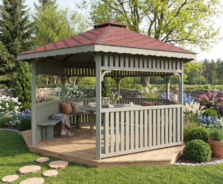 Dřevěný altán MICHIGAN 3,2m – vizualizace: barevná varianta – šalvějová