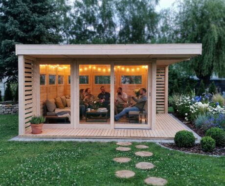 Dřevěný altán UTAH II – vizualizace: přátelé u vína