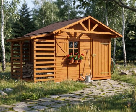 Zahradní domek BESKYDEK – vizualizace: barevná varianta – teakový odstín