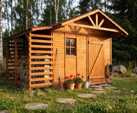 Zahradní domek BESKYDEK – vizualizace: zlatá hodina v zahradě – pohled 2