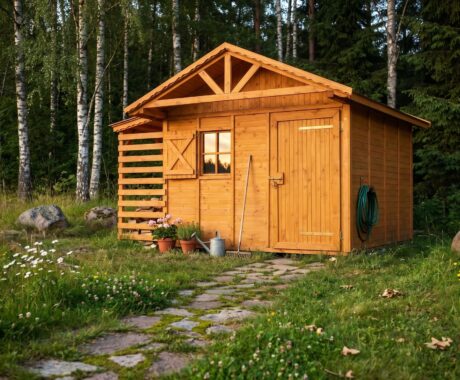 Zahradní domek BESKYDEK – vizualizace: zlatá hodina v zahradě – pohled 4