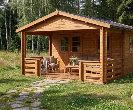 Zahradní domek MONTANA – vizualizace: barevná varianta – teakový odstín